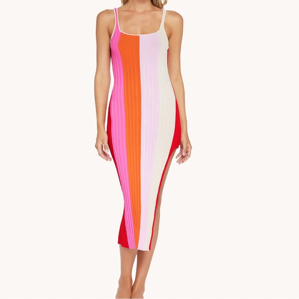 🛍️SALE PQ SWIM NEAPOLITAN PIPER SLIT swim ribbed midi DRESS SZ M/L resort vaca